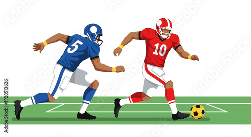 American Football Players Engaging In A Competitive Play On A Green Field During A Game