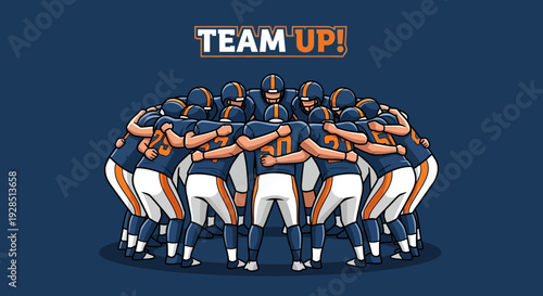 American Football Team in a Huddle, Ready to Play, Achieving Success Together as a Group