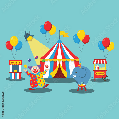 Circus Tent with Performers and Attractions.