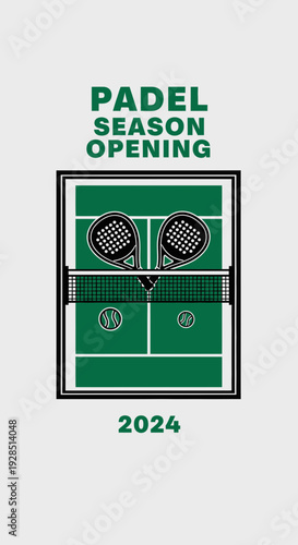 Announcing The Padel Season Opening In 2024 With Sporting Field And Equipment Illustration