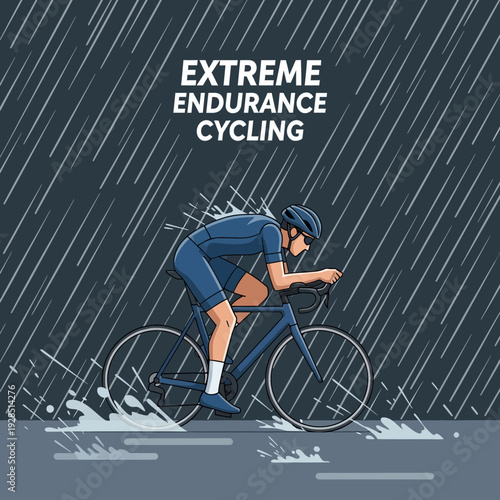 Athlete Bravely Cycles Through Heavy Rainfall Showcasing Extreme Cycling Endurance and Determination