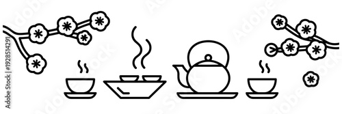Simple tea ceremony vector icons – Perfect for minimalist branding.