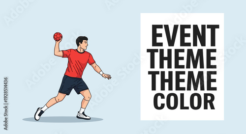 Athlete Preparing To Throw Ball While Event Theme And Color Ideas Shown