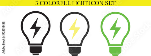 colorful light bulb icons with lightning bolts inside