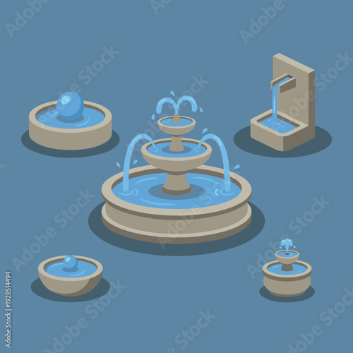 Collection of Isometric Fountains in Various Designs.
