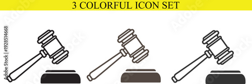 Three colorful gavel icons with blocks