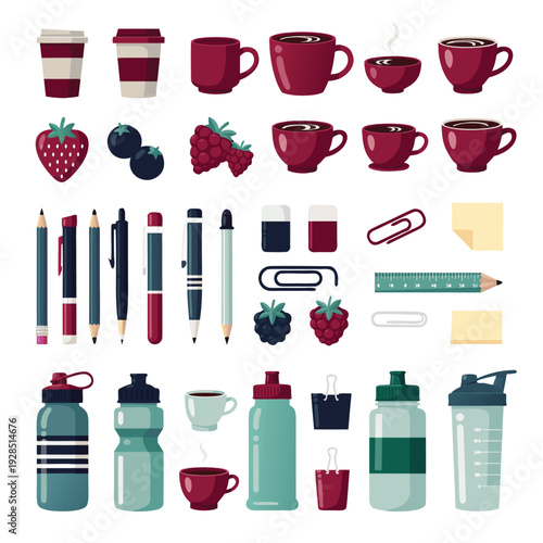 Collection of Office Supplies and Refreshments.