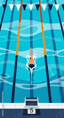 Athlete Swimming Energetically In A Competition Pool Demonstrating Skill And Endurance