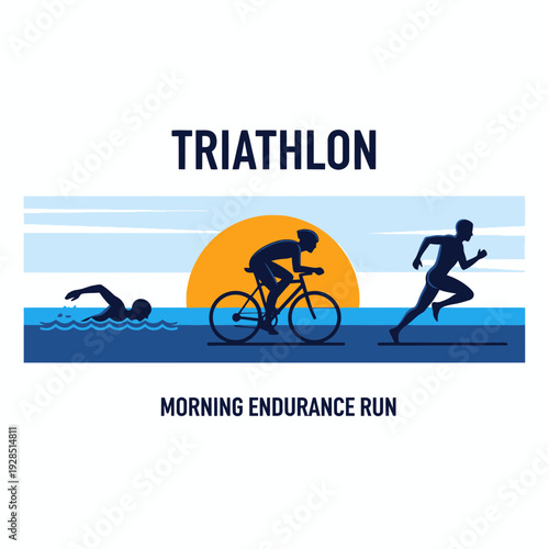 Athlete's Dynamic Journey: Triathlon Silhouettes Showcasing Swim, Cycle, and Run Endurance