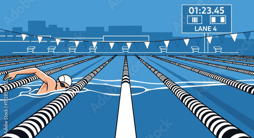 Athlete Swimming in a Pool Competes in a Racing Event for a Medal or Trophy