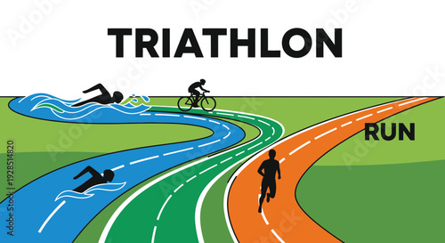 Athlete's Journey: A Colorful Illustration of Swimming, Cycling, and Running in Triathlon