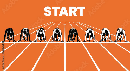 Athletes At The Starting Line Ready To Race, Conceptual Design Of Athletic Competition