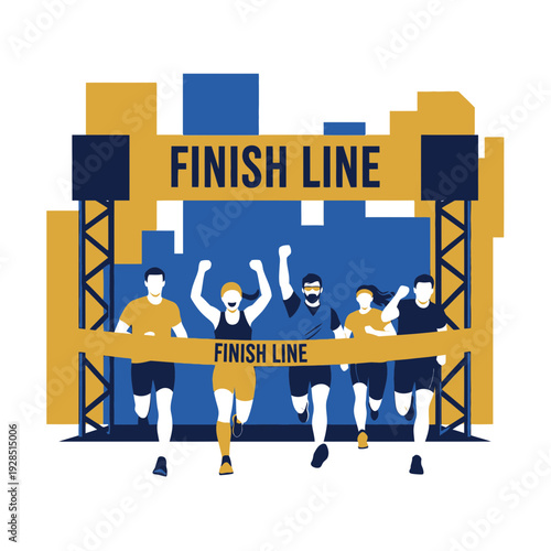 Athletes Celebrating Victory at Finish Line, Symbolizing Achievement, Competition, and Success