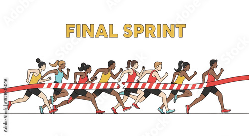 Athletes Compete In A Final Sprint Race Reaching For The Victory Ribbon