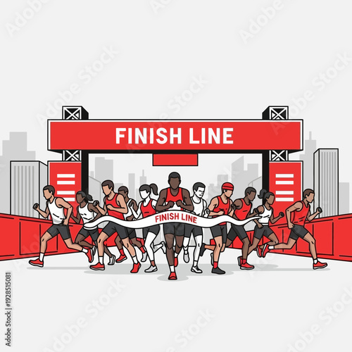 Athletes Sprinting Towards The Finish Line In A Dynamic Race Competition, Triumph Victory Moment