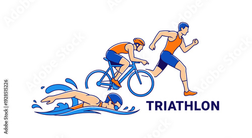 Athletic Competition Depicted Featuring Swimming, Cycling, And Running Events