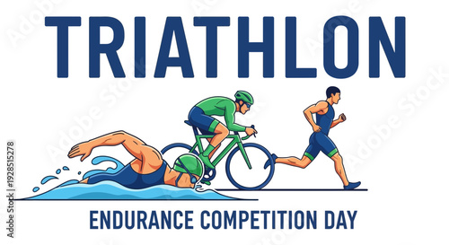 Athletic Competition Depiction Displaying Triathlon Participants In Various Sport Disciplines