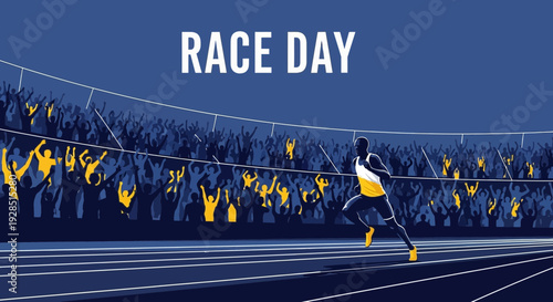 Athletic Competition Depiction Demonstrating Endurance And Crowd Excitement In Vivid Blue