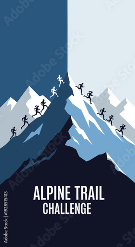 Athletic Individuals Ascending Rugged Mountain in a Challenging Trail Race Competition