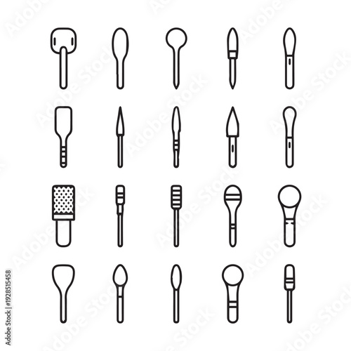 Set of Pedicure and Manicure Tools Icons Nail Drill Bits Collection Line Art