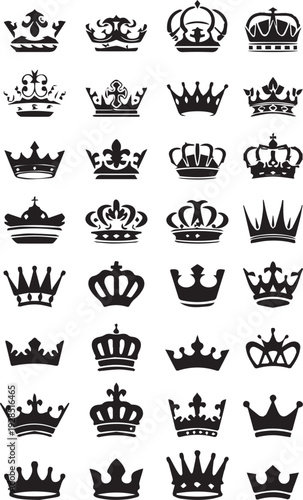 Collection of 32 unique crown illustrations