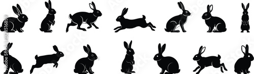 Sequence of rabbit silhouettes in various poses and movements