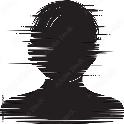 Dynamic glitch effect silhouette of a person, perfect for representing digital identity or online anonymity