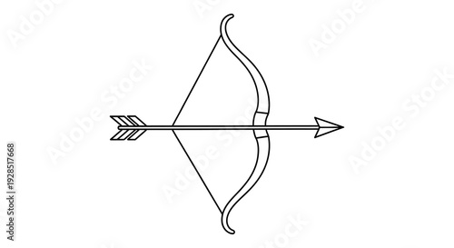 Minimalist line drawing of a bow and arrow a simple black and white illustration