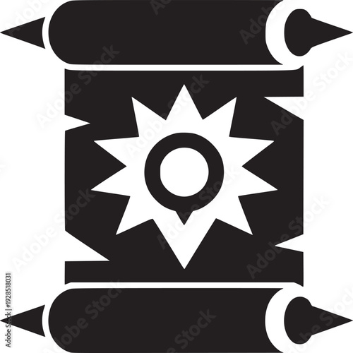 Mystical scroll with sun symbol, perfect for fantasy lore, adventure games, and medieval themes
