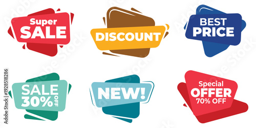 Vibrant discount and sale badges for promotional marketing materials