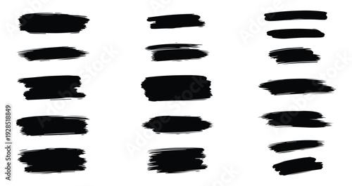 A collection of 15 varied black brush strokes on a white background for artistic reference