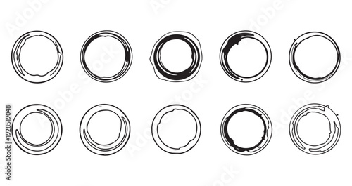 A collection of ten circular metal washers or seals arranged in two rows on a white background