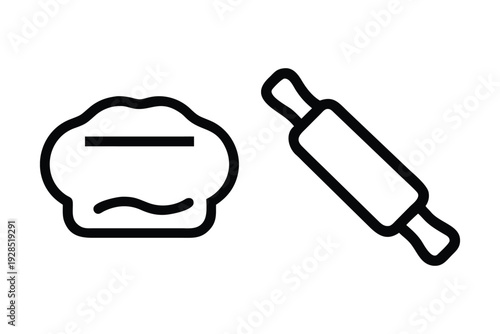 Baking Dough And Rolling Pin Icon Set, Culinary Preparation