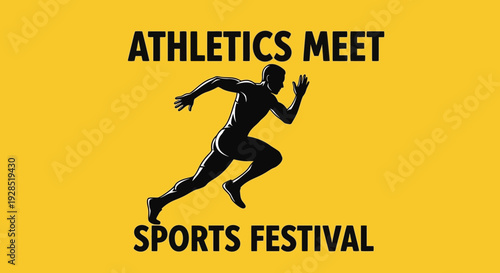 Athletics Meet and Sports Festival: Energetic Design Featuring Runner Silhouette and Yellow Backdrop