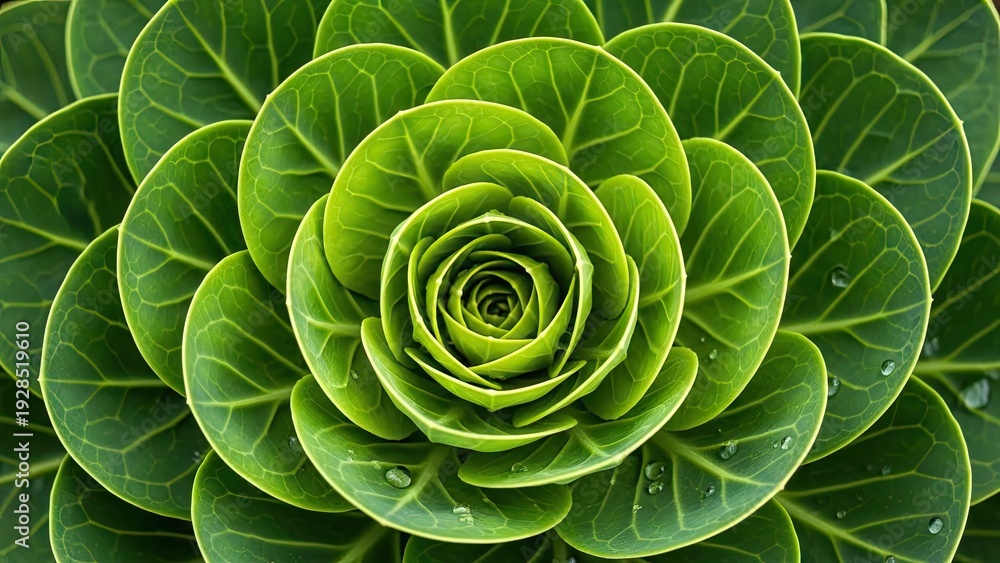 Fototapeta premium A vibrant green succulent plant with symmetrical leaves and water droplets