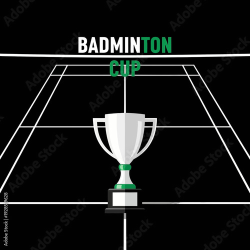 Badminton Cup Emblem Featuring Trophy On A Sport Field Illustration For Tournaments And Contests