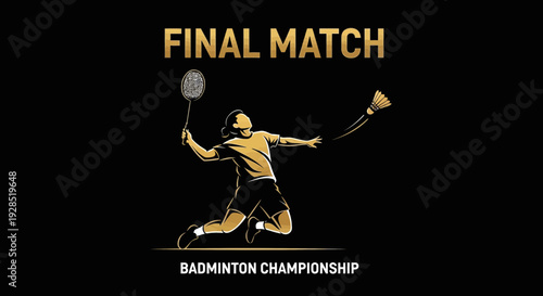 Badminton Championship Final Match Illustration Featuring Athlete In Motion Over Dark Background