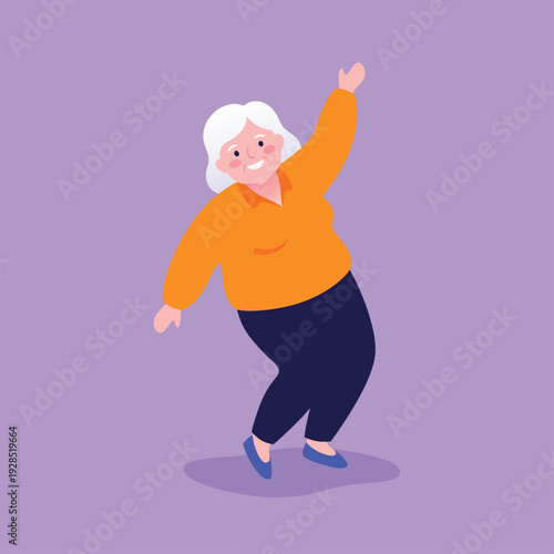 Happy elderly woman dancing with joy.