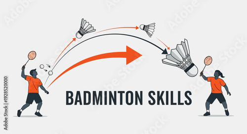 Badminton Players In Action Demonstrating Skills and Serving a Shuttlecock Across the Court