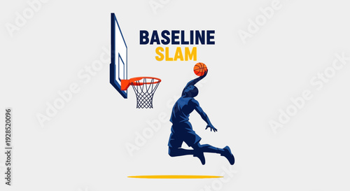 Baseline Slam Dunk: Dynamic Basketball Action Depicted In Bold Graphic Design Style