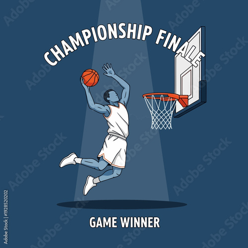 Basketball Action: Championship Finale Depicted With Dynamic Player Slam Dunk and Winning Play