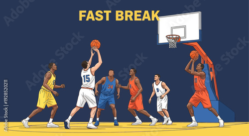 Basketball Action Depicted: Intense Gameplay And Athleticism In A Dynamic Illustration
