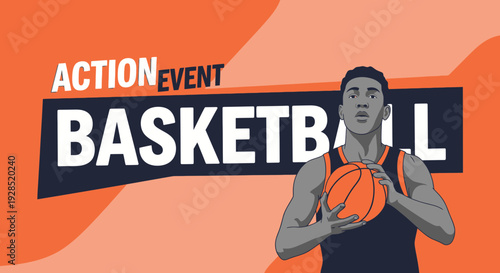 Basketball Action Event Graphic Depicting an Athlete Holding the Ball Ready to Compete