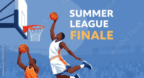 Basketball Action During The Summer League Finale With Two Players Dunking The Ball