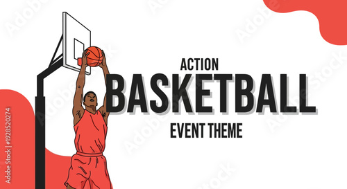 Basketball Action Event Theme Featuring A Player Going for a Slam Dunk with Stylish Design