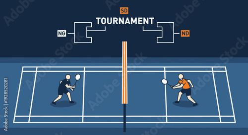 Badminton Tournament Illustration Showing Sport Action and Competition Dynamics In Progress