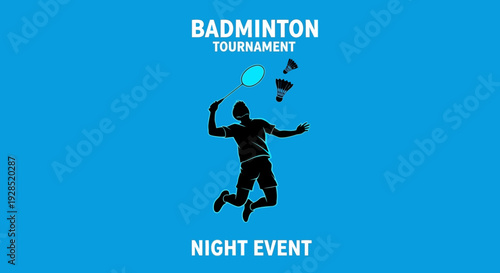 Badminton Tournament Night Event Silhouette Design With Shuttlecocks And Person Jumping