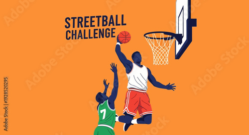 Basketball Action: Players Compete in a High-Stakes Streetball Challenge Showcase