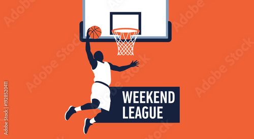 Basketball Action: Weekend League Athlete Performing a Powerful Dunk for Victory