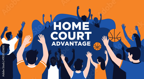 Basketball Game Illustration Depicting Home Court Advantage And Enthusiastic Fans Cheers